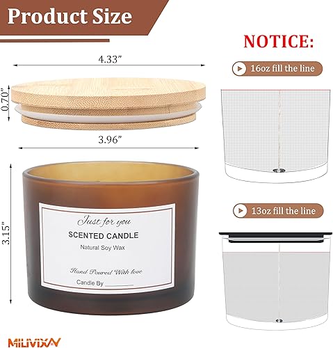 Miniatura 26 de MILIVIXAY Paquete de 6 tarros de vela de 16 onzas con tapas de bambú y kits de fabricación de velas, tarros de vela de 3 mechas, tarros de vidrio