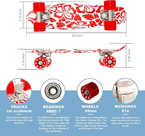 Miniatura 3 de Monopatín completo retro de plástico de 22 pulgadas y 28 pulgadas para principiantes, niños, niñas, jóvenes, adolescentes, adultos y estudiantes
