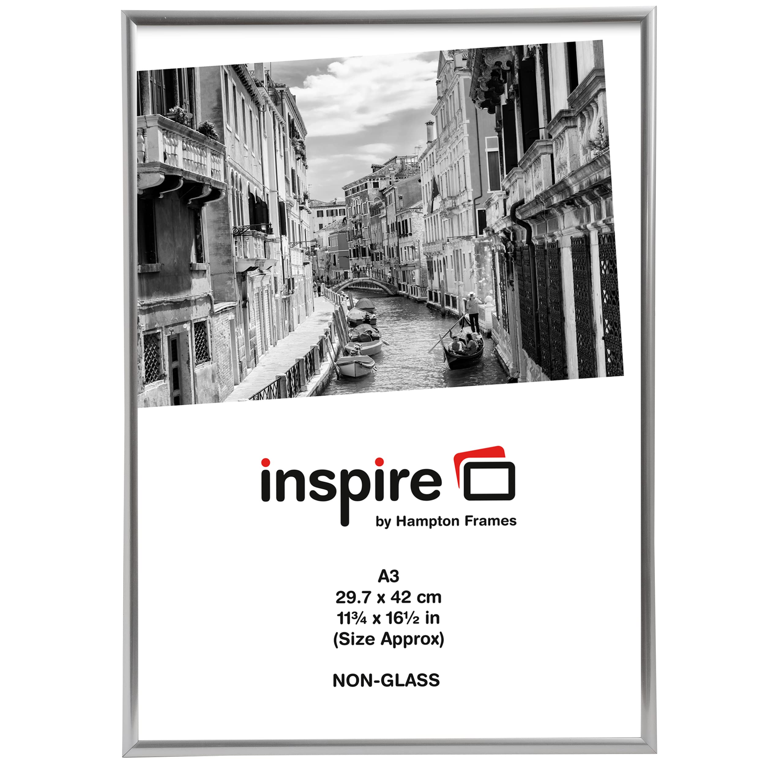 Hampton Frames BACKLOADER Poster Certificate Photo Frame Acrylic (Non Glass) Silver A3 (30x42cm) A3MARSIL