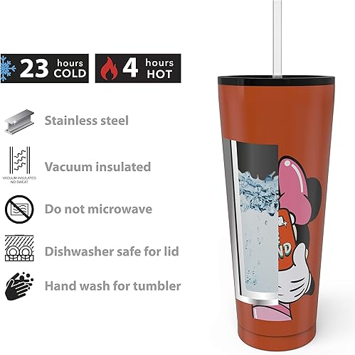 Miniatura 7 de Zak Designs Disney Minnie Mouse - Vaso de viaje de acero inoxidable con aislamiento al vacío con tapa a prueba de salpicaduras, incluye popote de