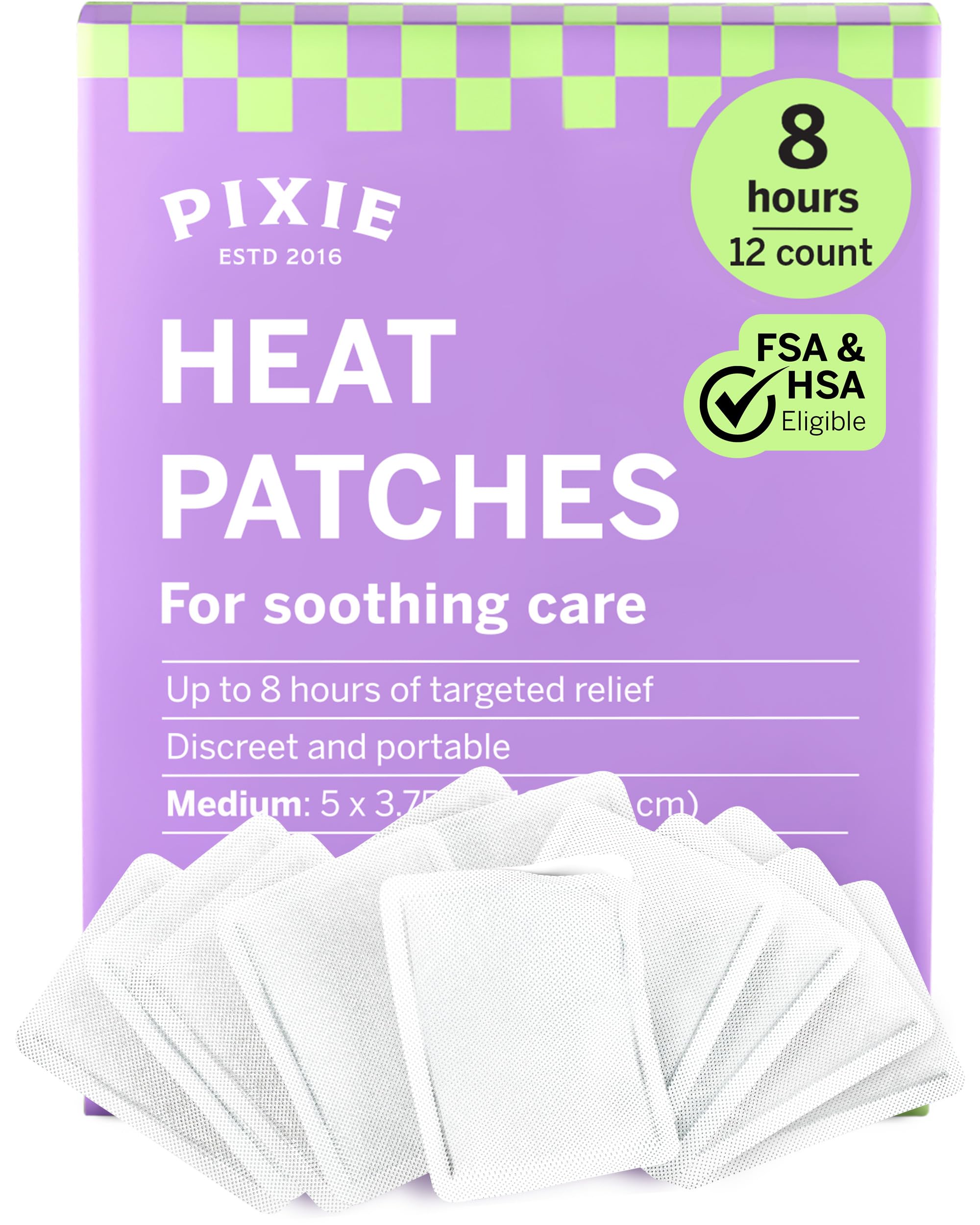 Pixie Heating Pad - Disposable Up to 8 Hours of Warming Comfort – Air-Activated Body Warmers – Slim, Discreet External Heat Pads (12 Count)