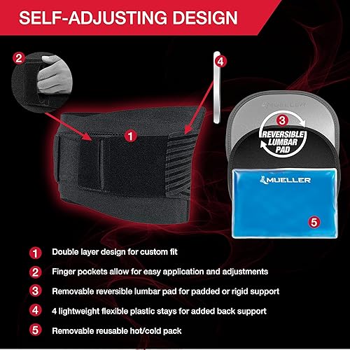 Miniatura 5 de MUELLER Sports Medicine - Soporte lumbar 4 en 1 con paquete caliente/frío, ideal para dolor de espalda superior e inferior, alivio y apoyo para