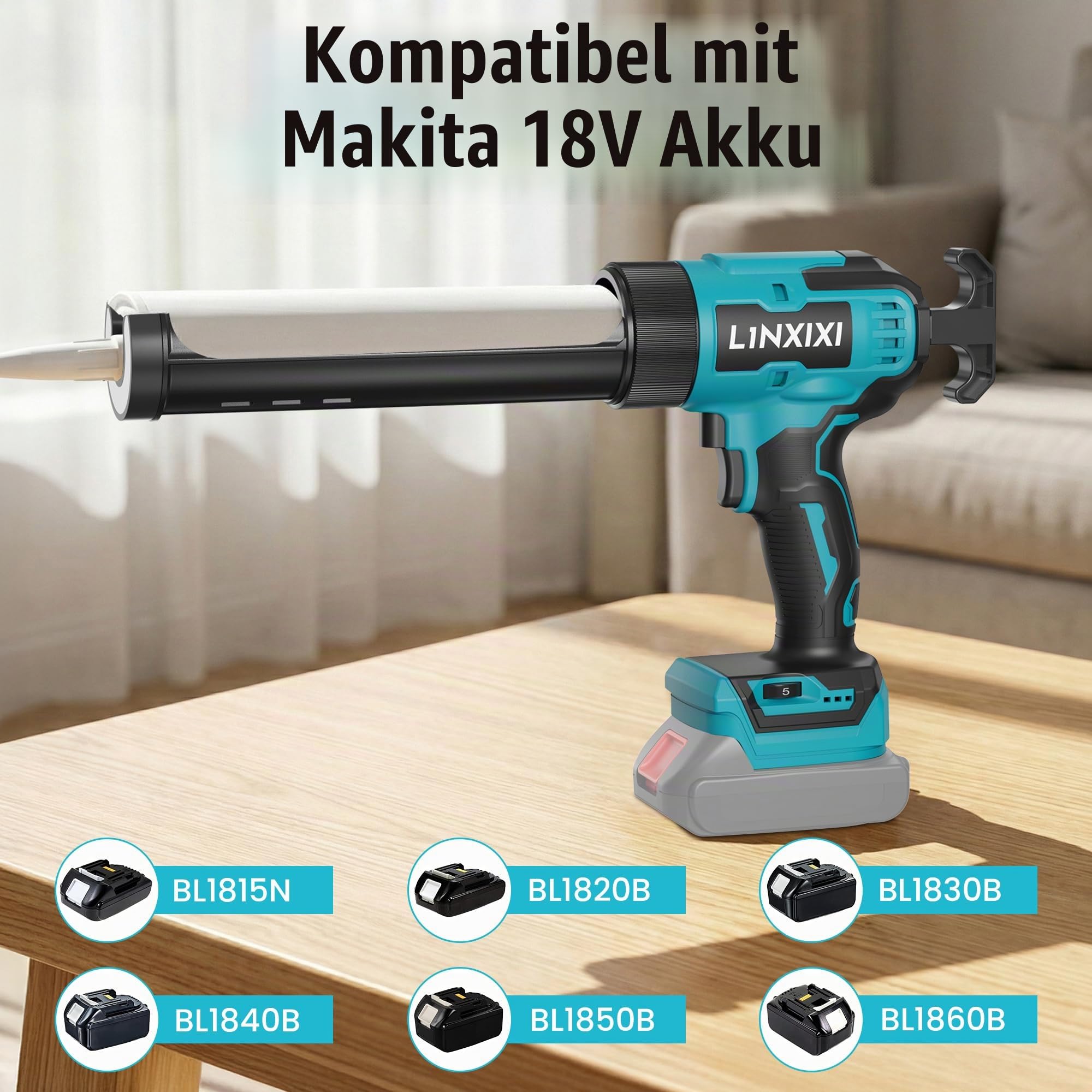 Akku Kartuschenpresse kompatibel mit Makita 18V, Elektrische Kartuschenpresse, Akku Silikonpistole mit LED, regelbare Geschwindigkeit, Anti-Tropf für Montage Reparatur (Ohne Akku)