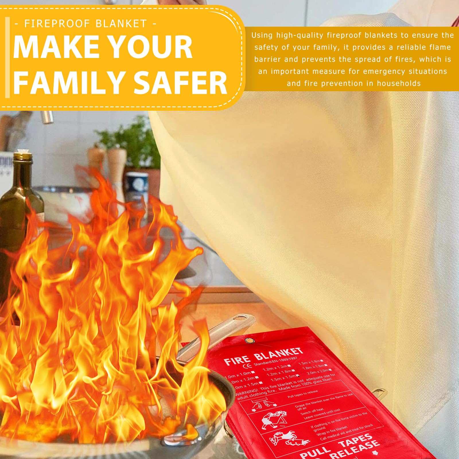 Coperta Antincendio 1.5x1.5m In Fibra Di Vetro - Per Cucina, Camino, Auto - Foto 6