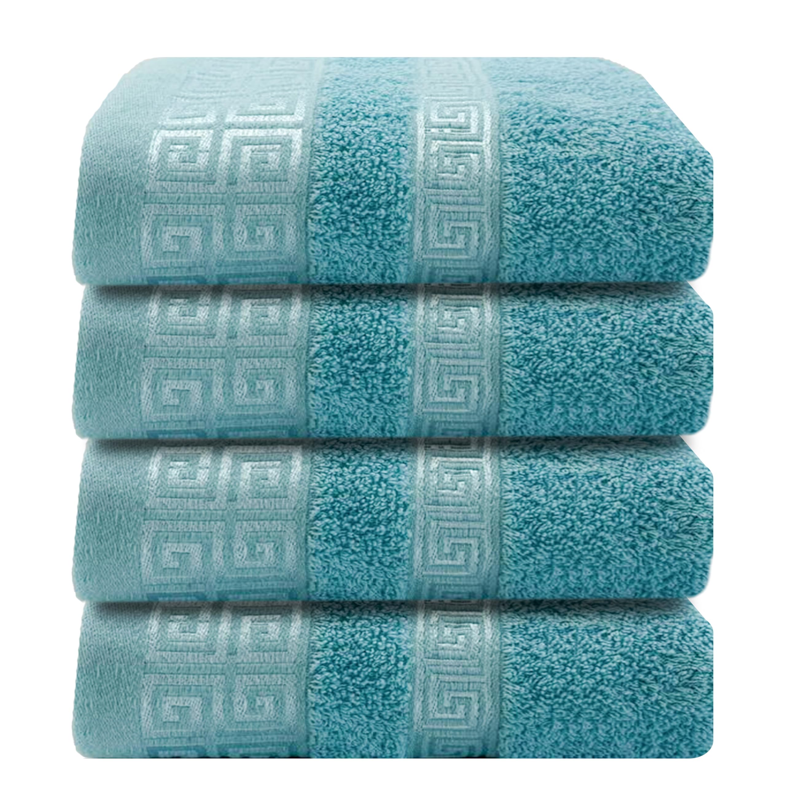 Olivia Rocco 4 Pack Greek Hand Towels 100% Cotton Ultra Soft and Highly Absorbent Large Thick Towel Set 50 x 85 cm for Bathroom Hotel Salon & Gym Use, Turquoise