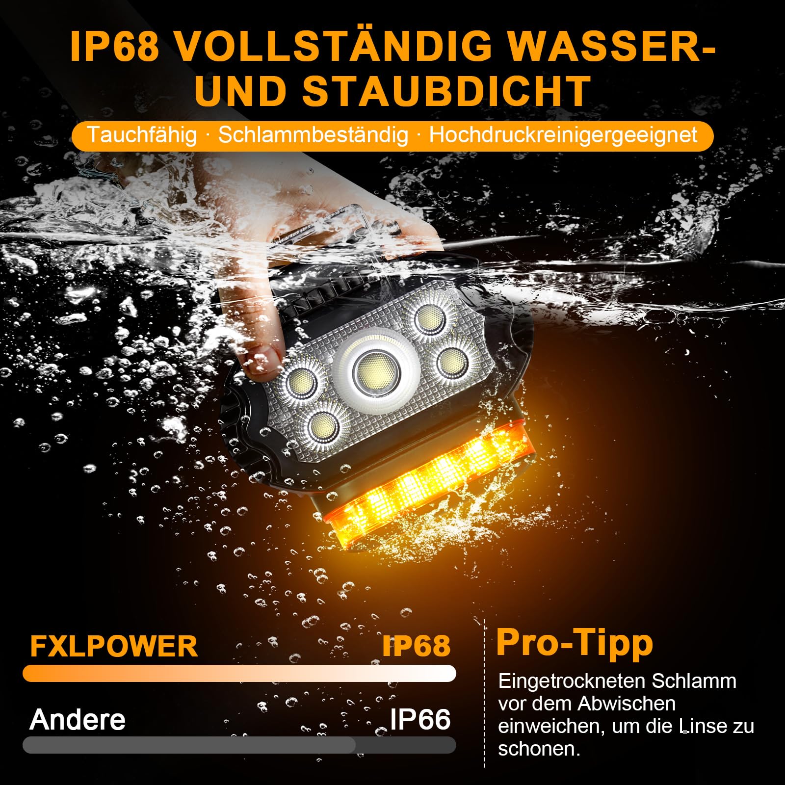 2-in-1 LED Arbeitsscheinwerfer 12V/24V Flutlicht mit Bernstein Warnlicht