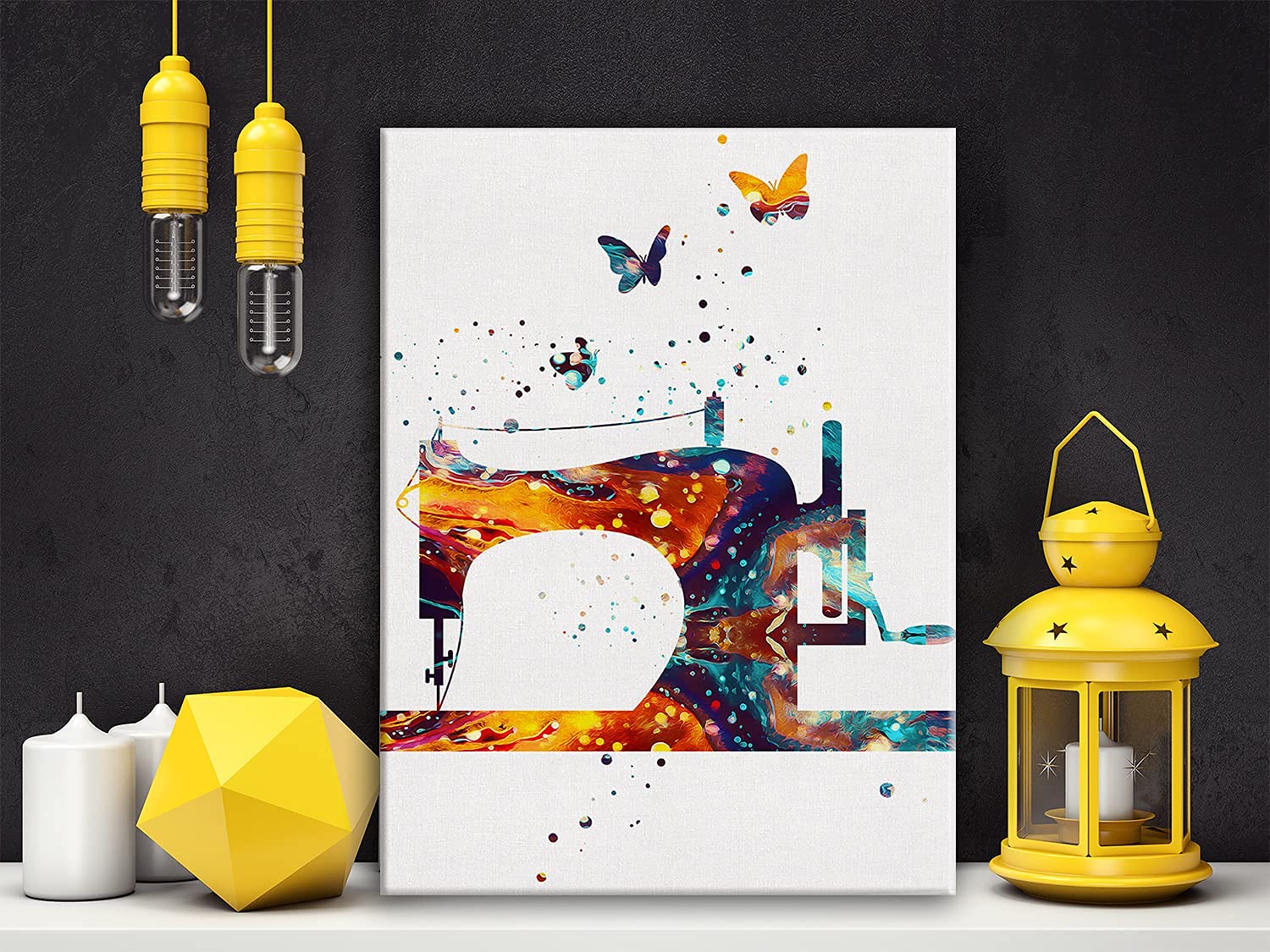 Hijie Sewing Machine Watercolor Poster Canvas Wall Art for Home/Office/Sewing Room Decor - Tailor Canvas Print Wall Art Painting Ready to Hang Seamstress Gifts - Easel & Hanging Hook 12x15 Inch 2