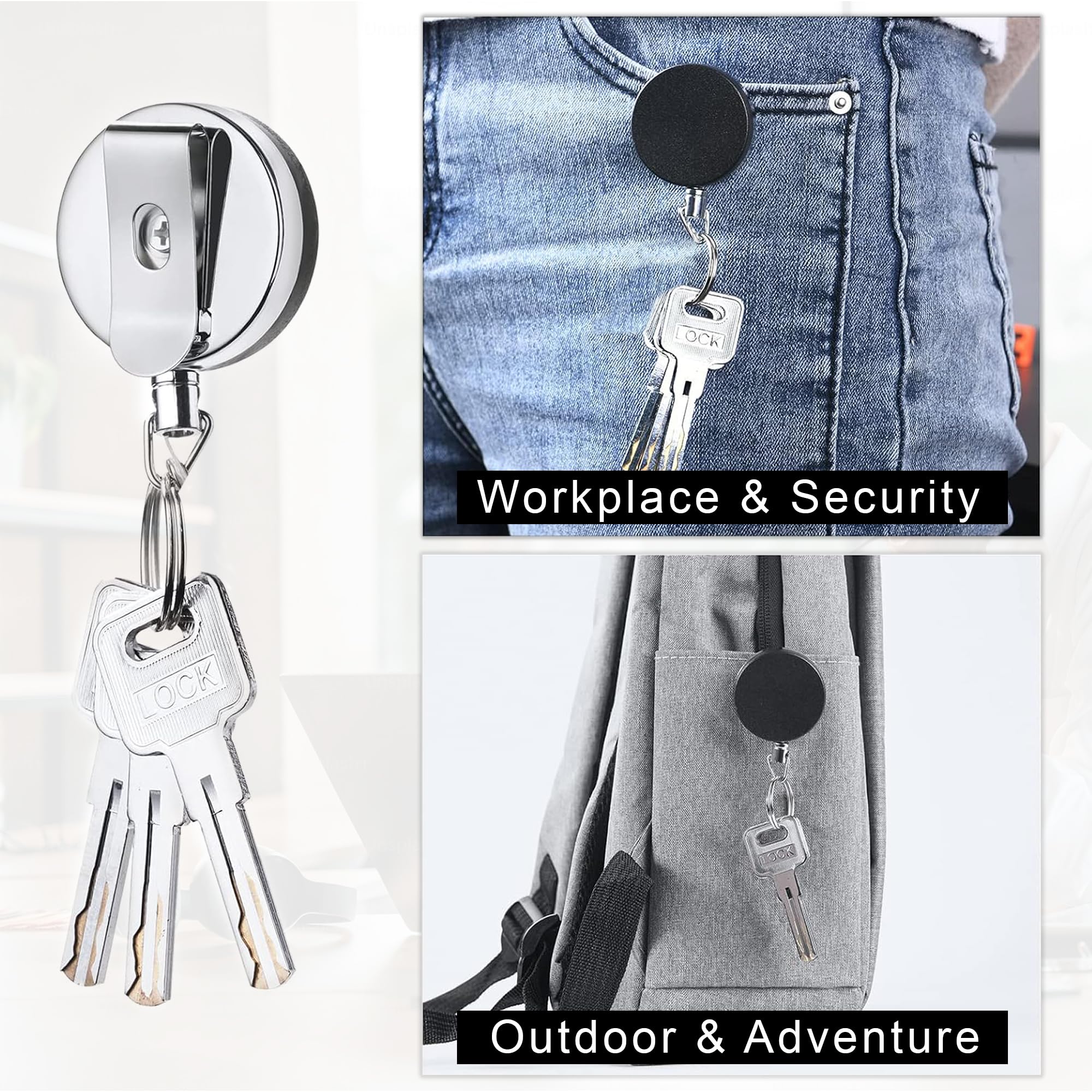 GLUN® Metal Black Retractable Reel ID Card Holder Pack of 2, ID Badge Holder with Back Belt Clip, Card Holders 2
