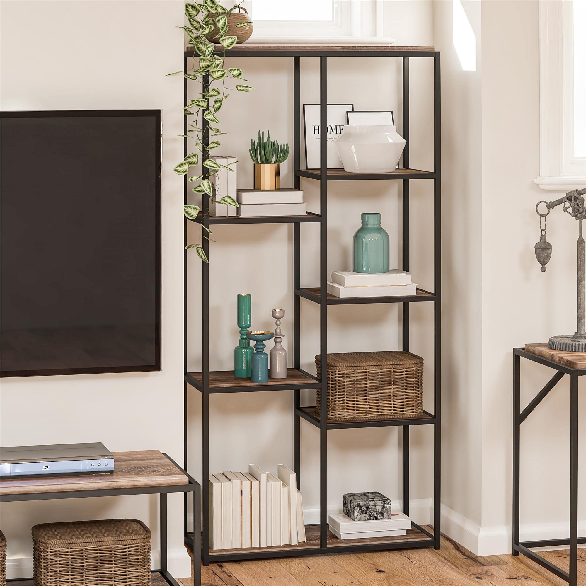 DHP Quincy 5 Shelf Bookcase Weathered Oak Look