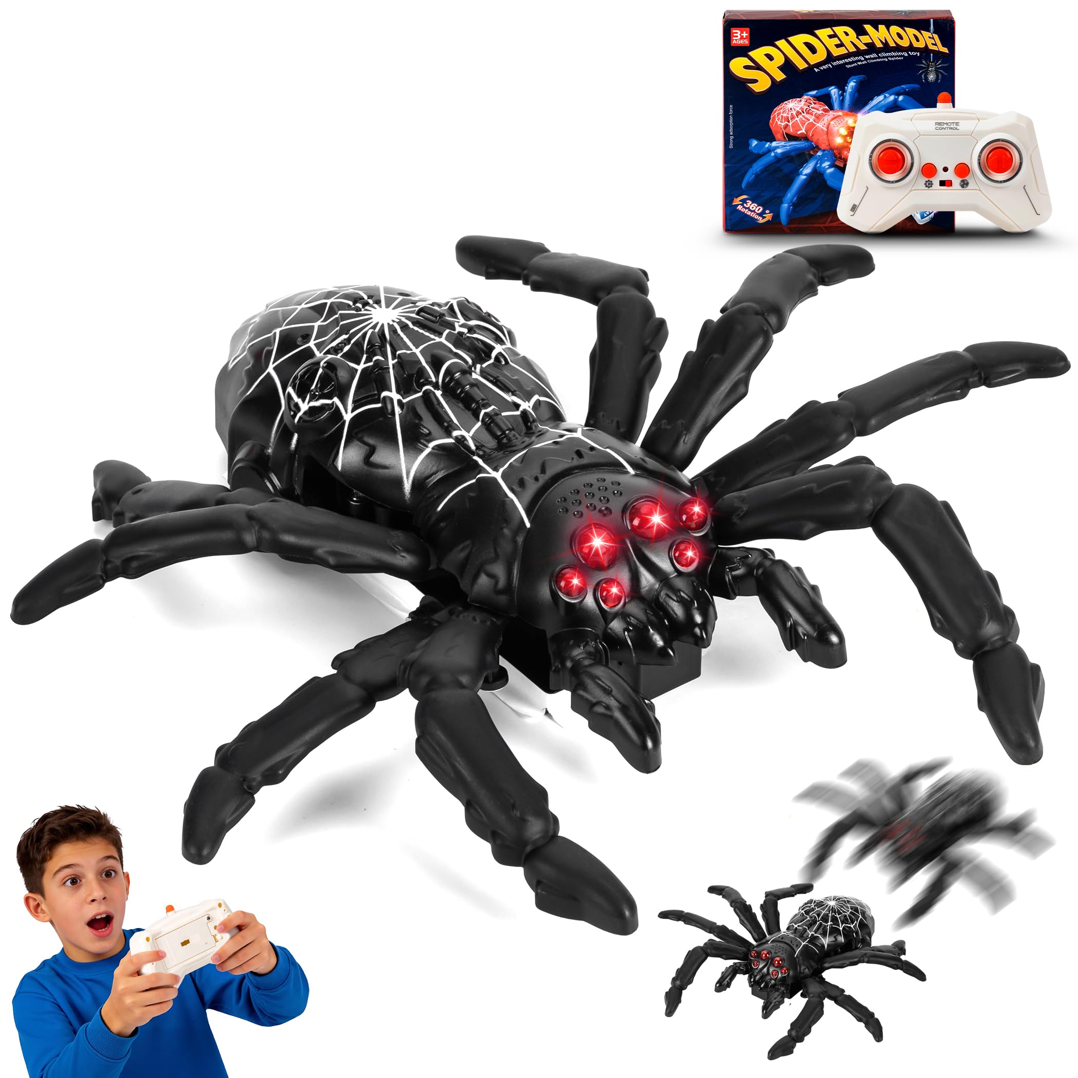 Wall Climbing Spider Toy for Kids – Realistic Crawling Spider that Climbs Walls & Ceilings, Funny Prank Toy for Indoorfor Boys & Girls Ages 3+, Halloween & Birthday Gifts Black