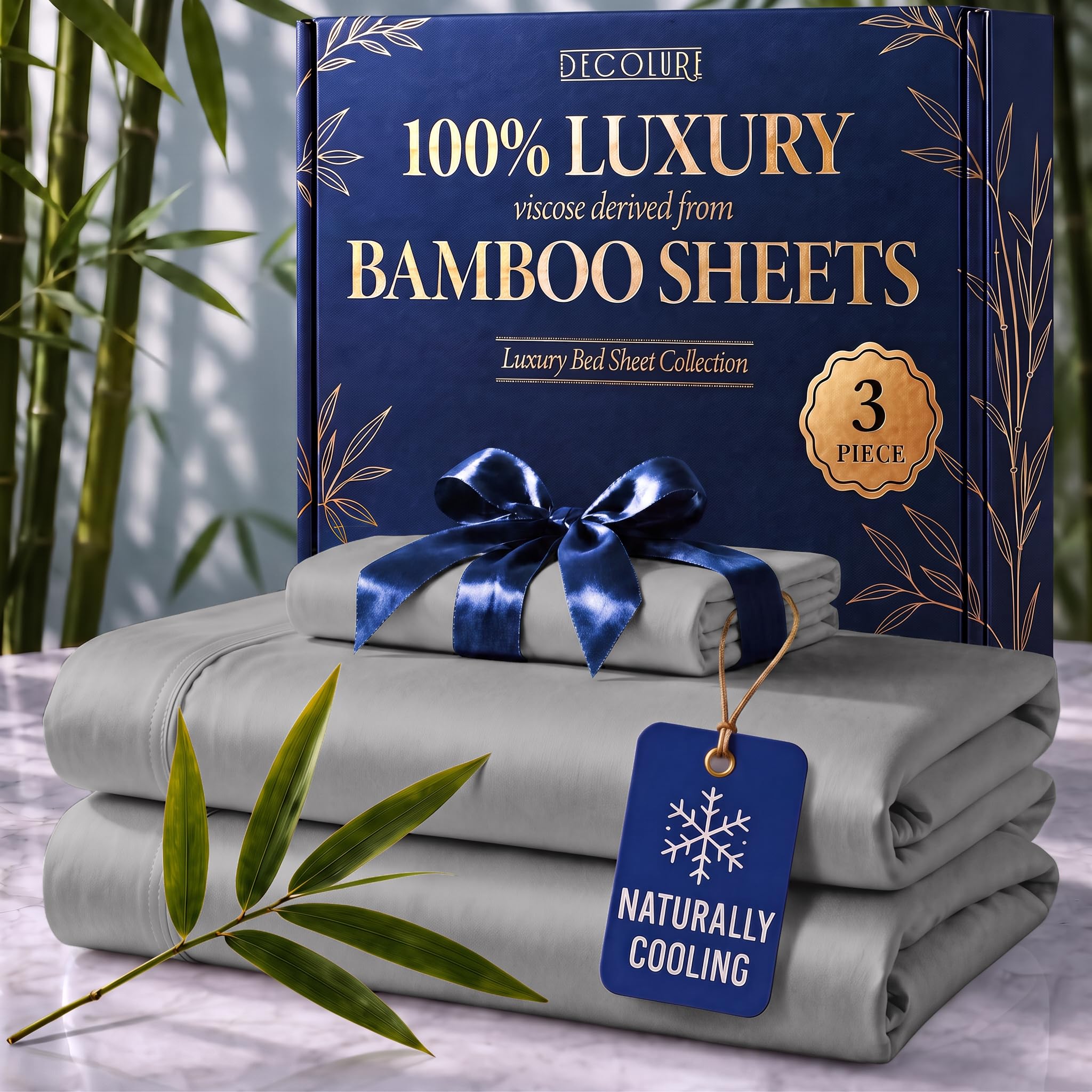DECOLURE 100% Viscose Derived from Bamboo Sheets Twin Size | 3 Pc Bed Set