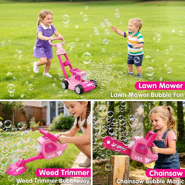 Bubble Lawn Mower for Kids, 3-in-1 Bubble Machine Blower with 10 Bubble Solution, Outdoor Push Toys for Toddlers Ages 3-8, Birthday Easter Summer Gift for Boys Girls 3 4 5 6 7 8 Year Old - 4