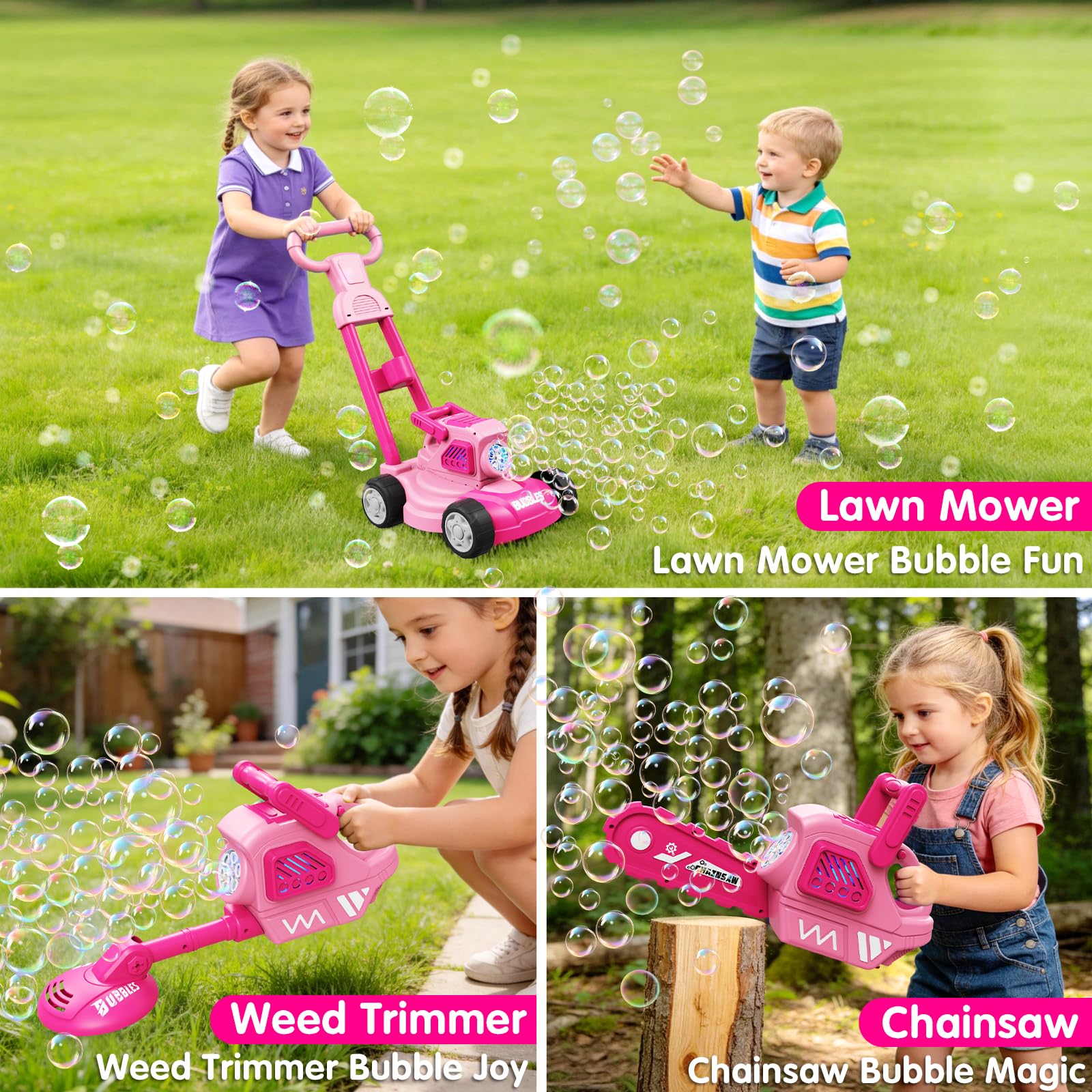 Bubble Lawn Mower for Kids, 3-in-1 Bubble Machine Blower with 10 Bubble Solution, Outdoor Push Toys for Toddlers Ages 3-8, Birthday Easter Summer Gift for Boys Girls 3 4 5 6 7 8 Year Old - 5