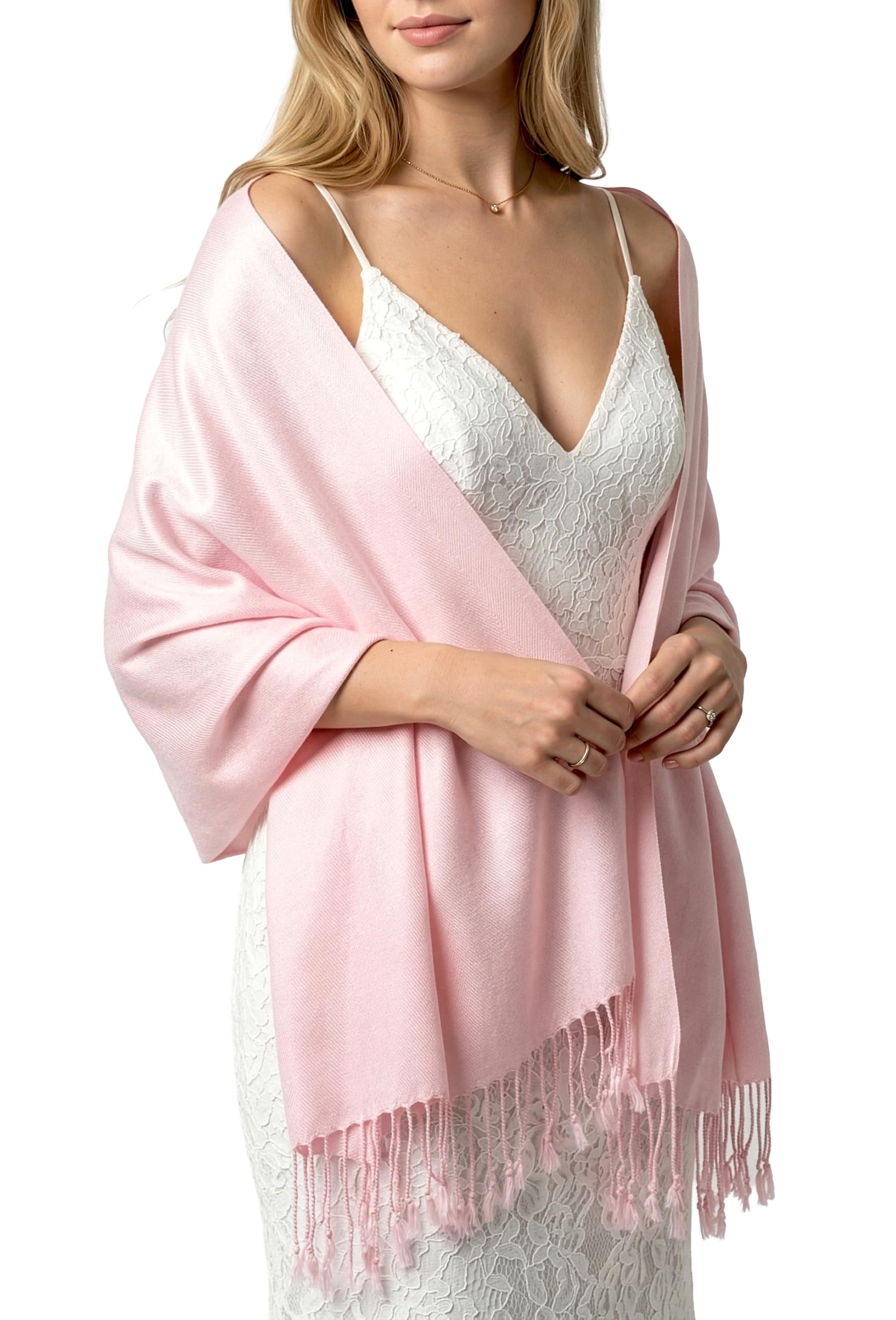Achillea Large Pashmina Shawl Wrap Scarf Light Pink Viscose 78in x 27in