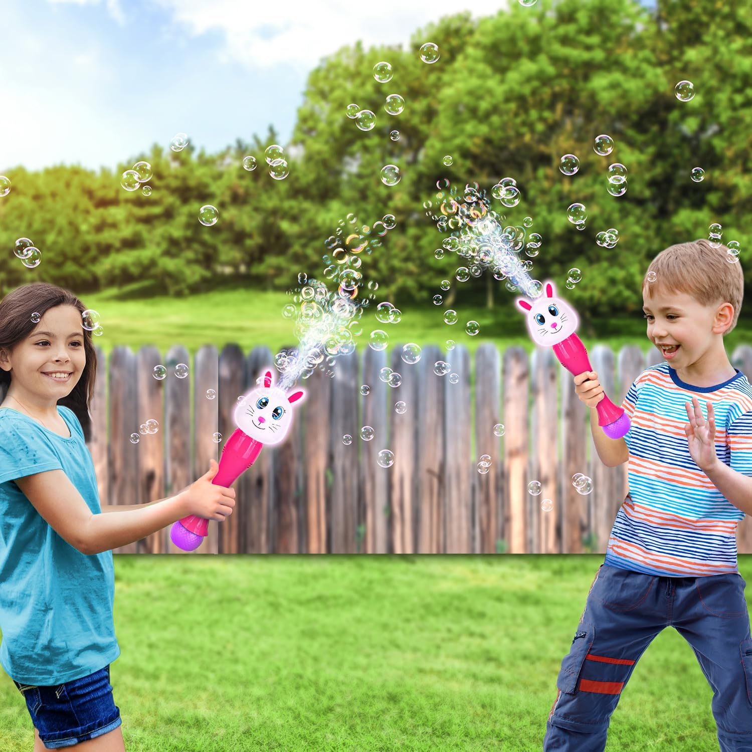ArtCreativity Easter Bunny Bubble Wand (2 Pack), Easter Basket Stuffers for Toddler, 14" Light Up Automatic Bubble Maker with LED & Music, Bubbles for Kids, Toys for Toddlers 1-3