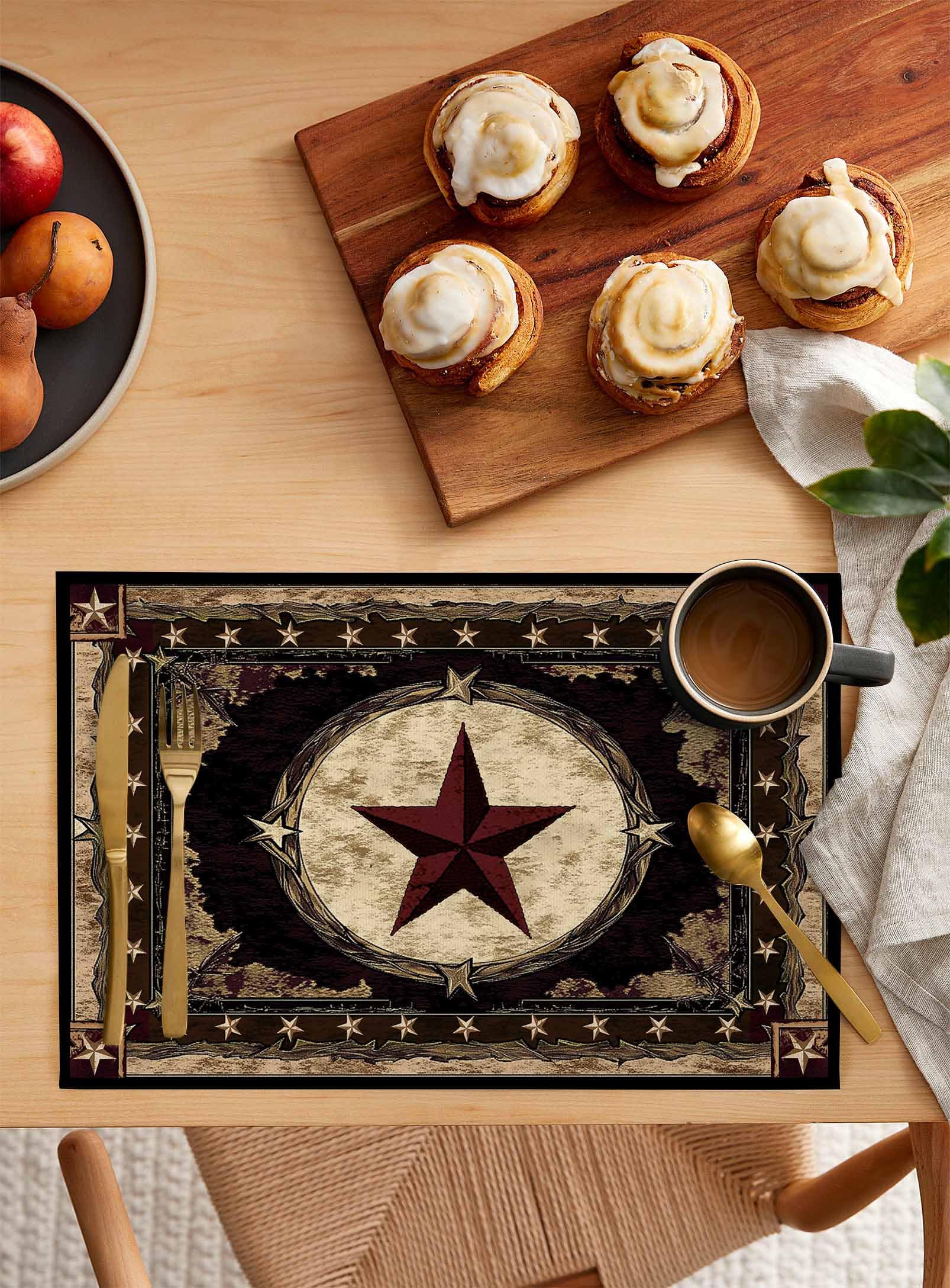MACONAA Western Texas Star Placemats for Dining Table Set of 6, Rustic Vintage Place Mats for Kitchen/Dining, Non Slip, Durable, Washable Table Mats 13''x19'' Table Decor, Brown