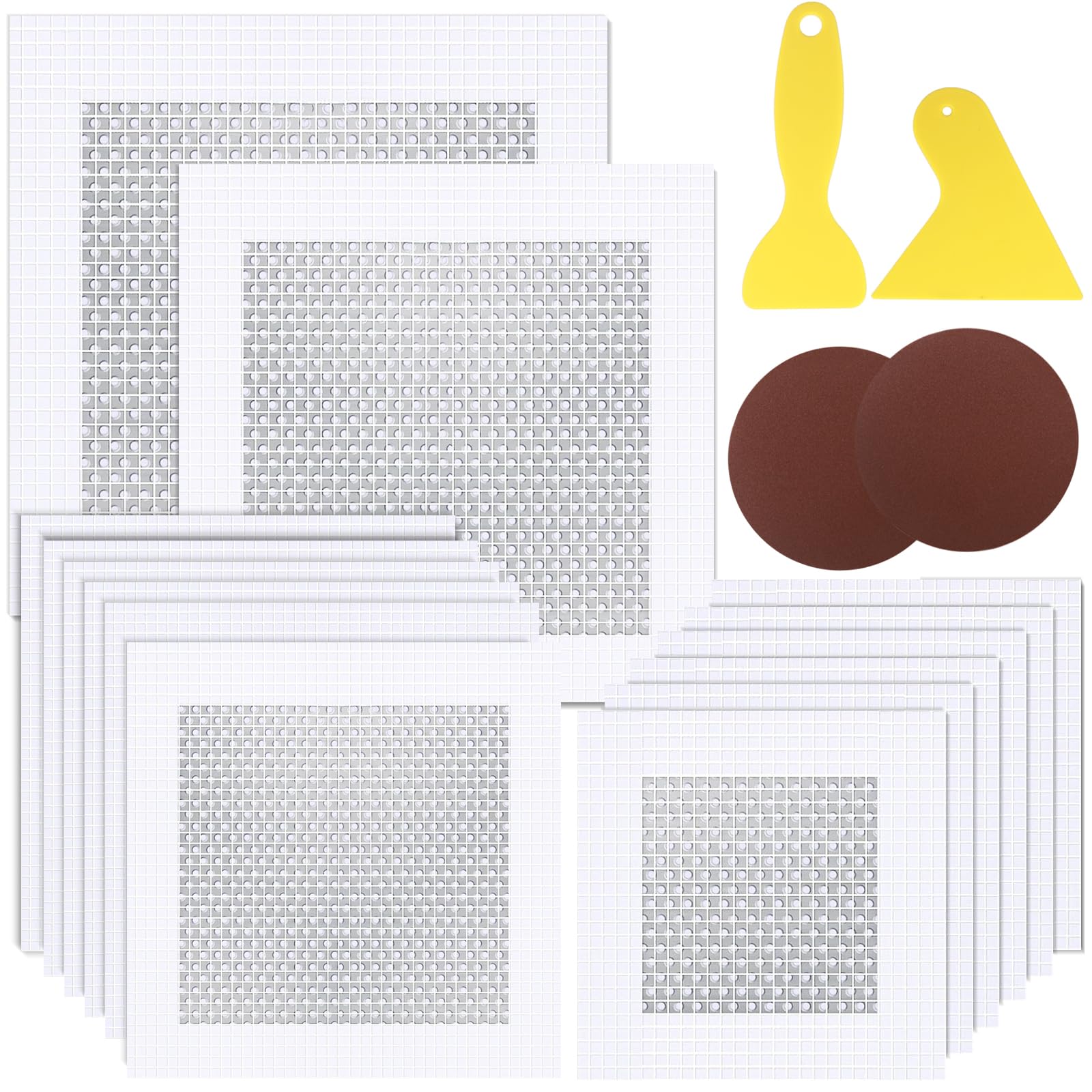 KMFYMPT 18 Pcs Wall Repair Patch, 4/6/8/10 In Drywall Patch Repair Kit, with Sandpaper and Scraper, Plasterboard Sheet, for Quick Repair Broken Walls or As Ceiling Fillings