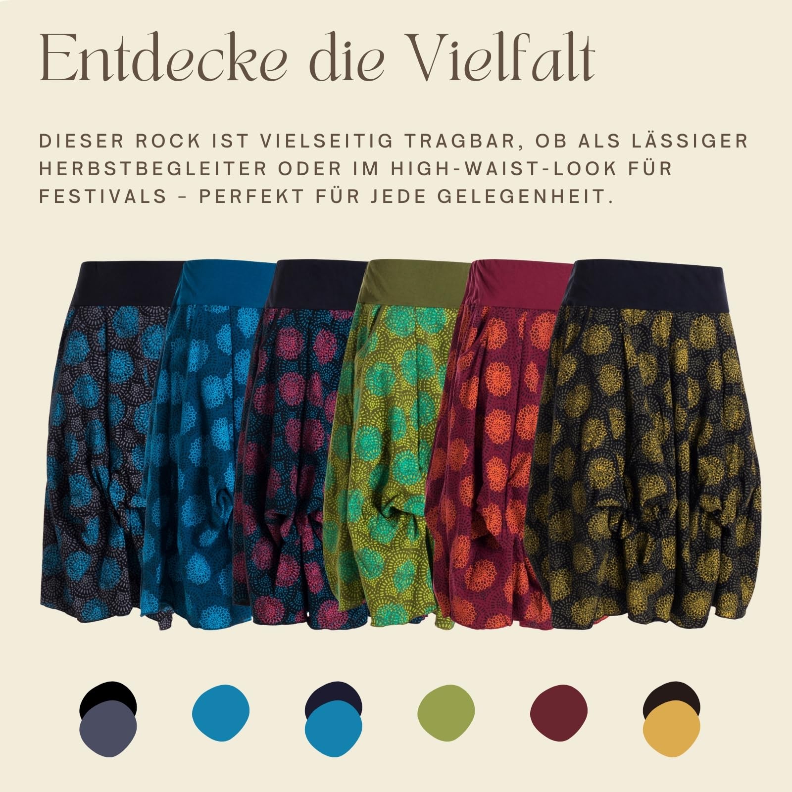 Vishes knielanger Ballon-Rock mit Blütenmuster I Handgefertigt aus 100% Baumwolle I Ideal für jeden Anlass I Nachhaltige Alternative Bekleidung