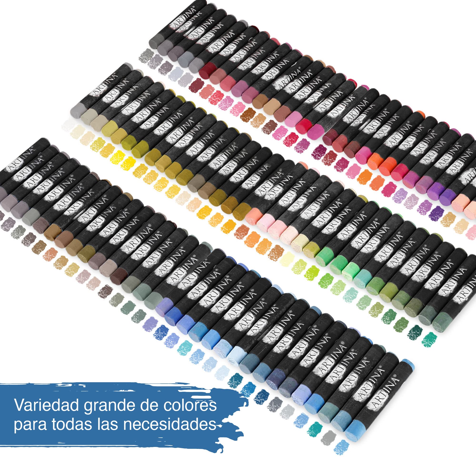 Artina Set de tizas de pastel Pastilo – Set de 96 tizas para artistas con tonos de color excelentes – Maletín de arte con certificación FSC Crayones blandos para pintar