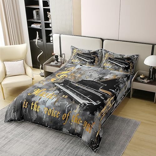 Miniatura 2 de Juego de funda de edredón de 100 % algodón, tamaño individual, notas musicales, juego de ropa de cama de 2 piezas para niños, niñas, adolescentes,