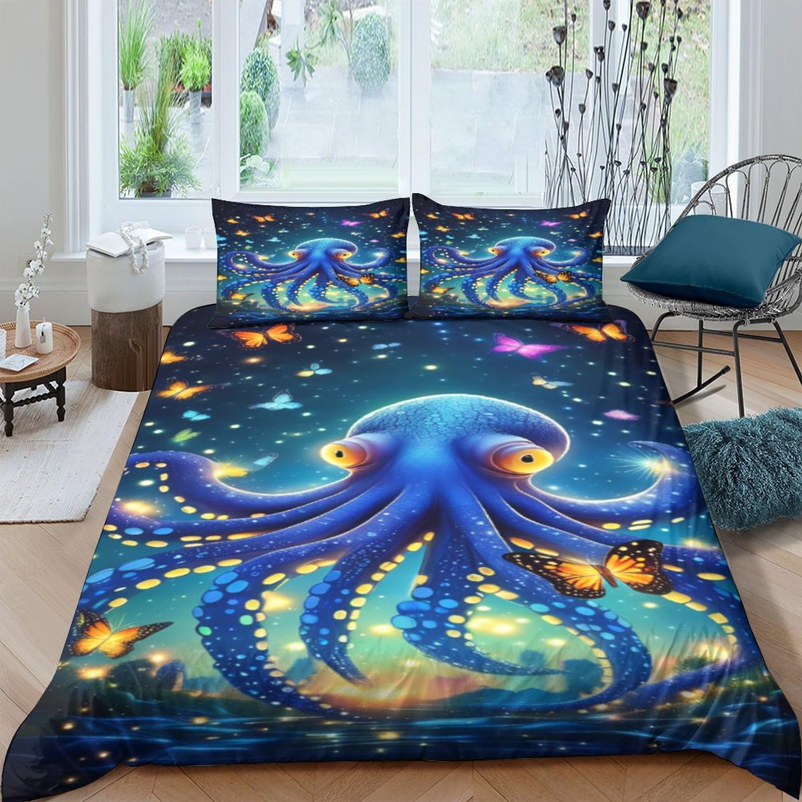 Parure de lit hypoallergénique pieuvre 200x200 pour préserver le sommeil enfant