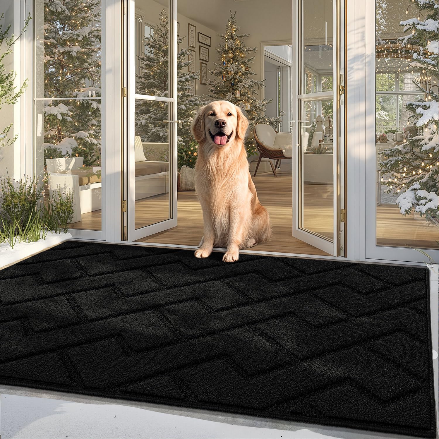 Biscpro Fußmatte Schwarz 90x150cm Innen und Außen, Waschbar Fussmatte, Wasserdicht Türmatte, Rutschfester Schmutzfänger Teppich für Eingang, Haustür, Patio, Flur, Garten