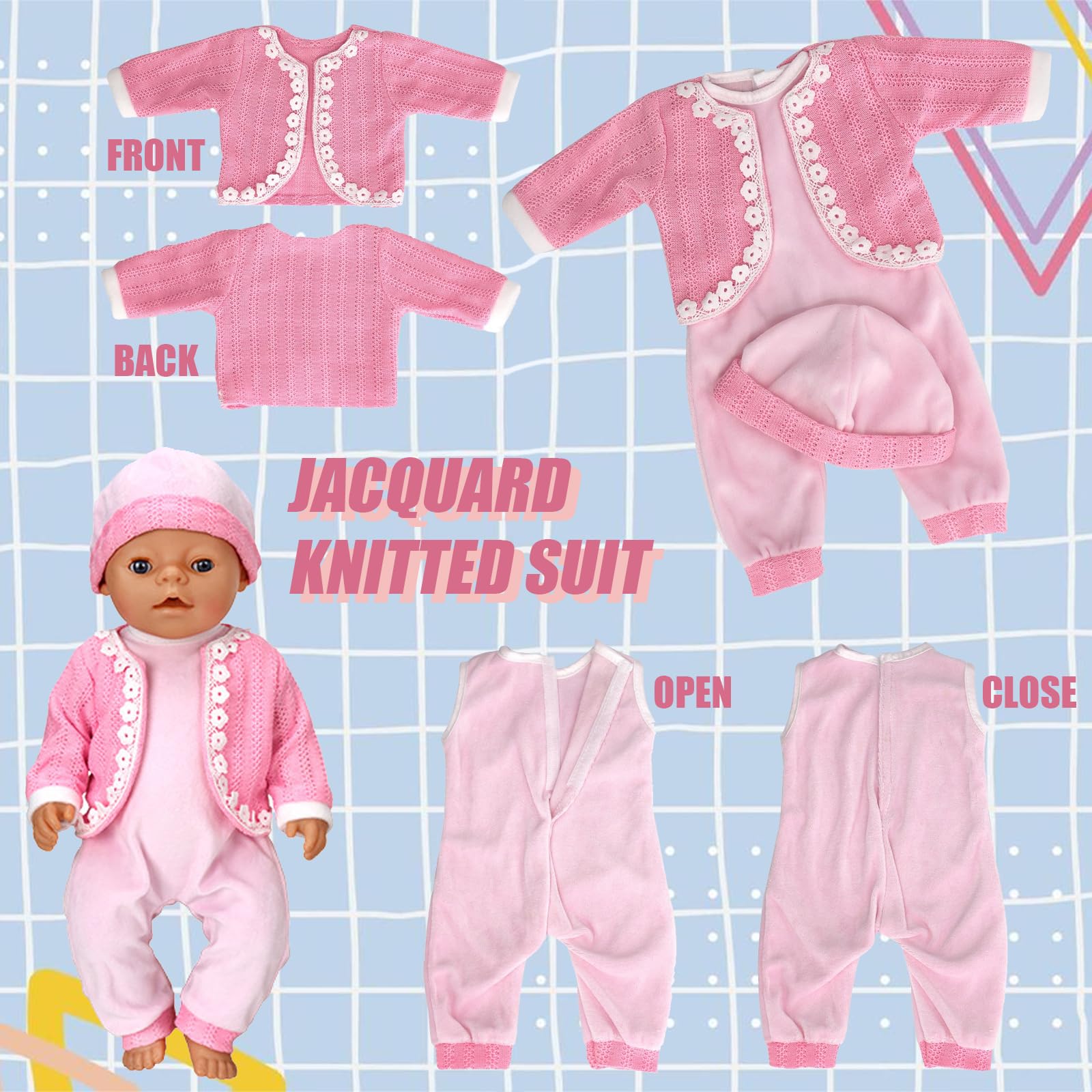 TYXHXTF Doll Clothes Overall for 18 Inch, Baby Doll Clothes Outfits, Sweet Outfits Long Sleeve Overalls (Pink) - Image 4