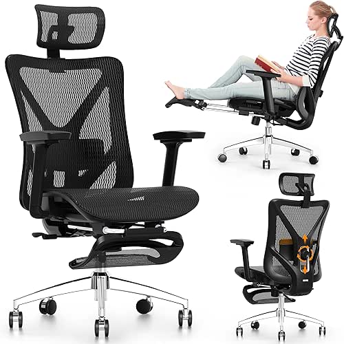 GABRYLLY Ergonomic Office Chair with Footrest, 135° Reclining Desk Chair