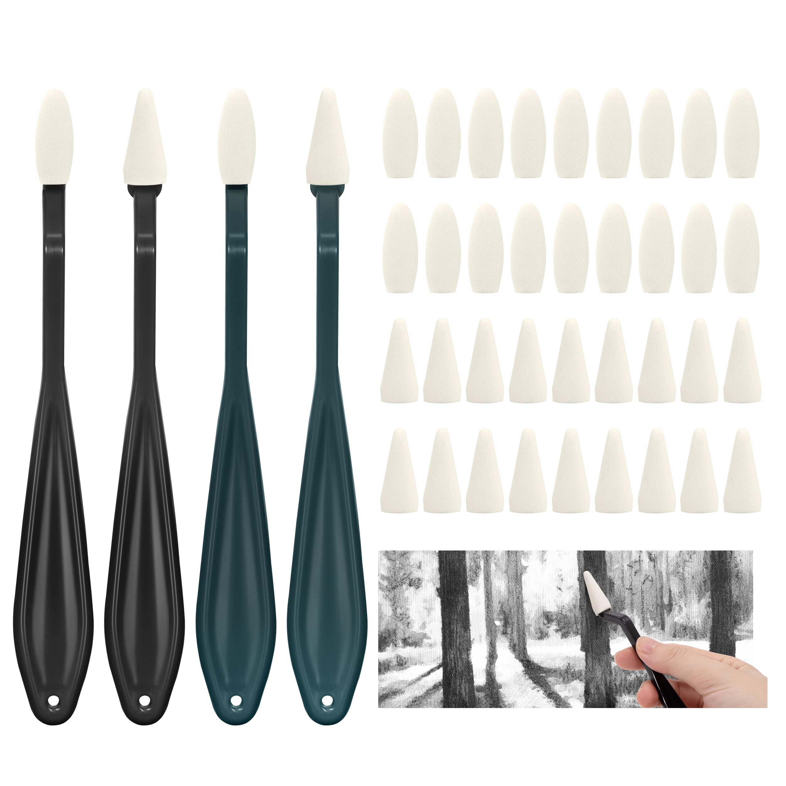 4-tlg. Sketch Wiping Pen Set Mit 40 Ersatzköpfen - Zeichenwerkzeug Für Künstler Und Hobbyzeichner