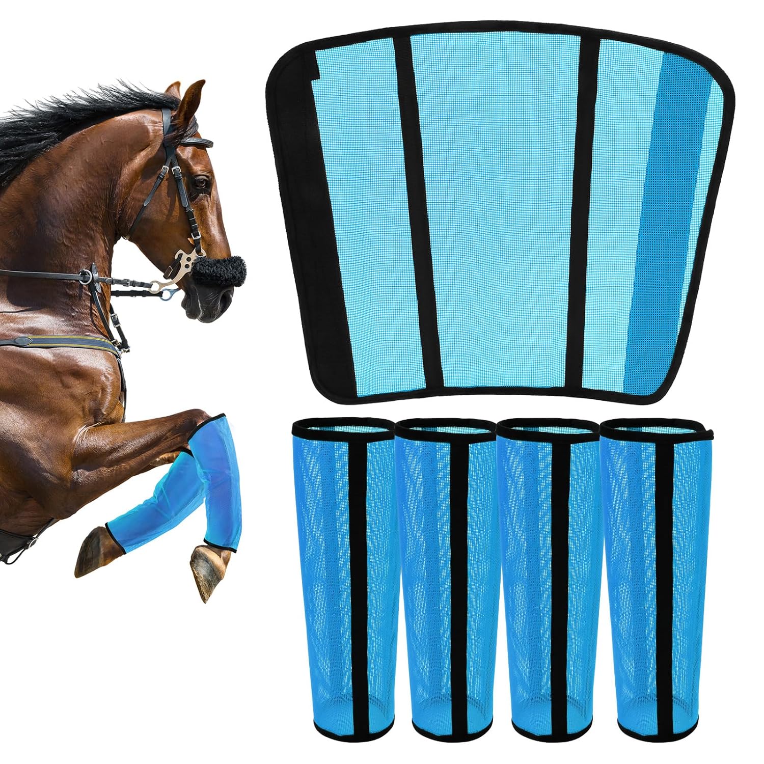 Fly Boots for Horses Set of 4 – Innovative Curved-Edge Design, Anti-Sag Stays, Breathable Mesh Leg Protection, Reduces Stomping & Fatigue, Comfort Fit for Medium to Large Horses...