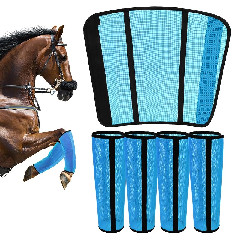 Botas contra moscas para cavalos com malha respirável TAILNERY Azul, tamanho Médio, pacote com 4