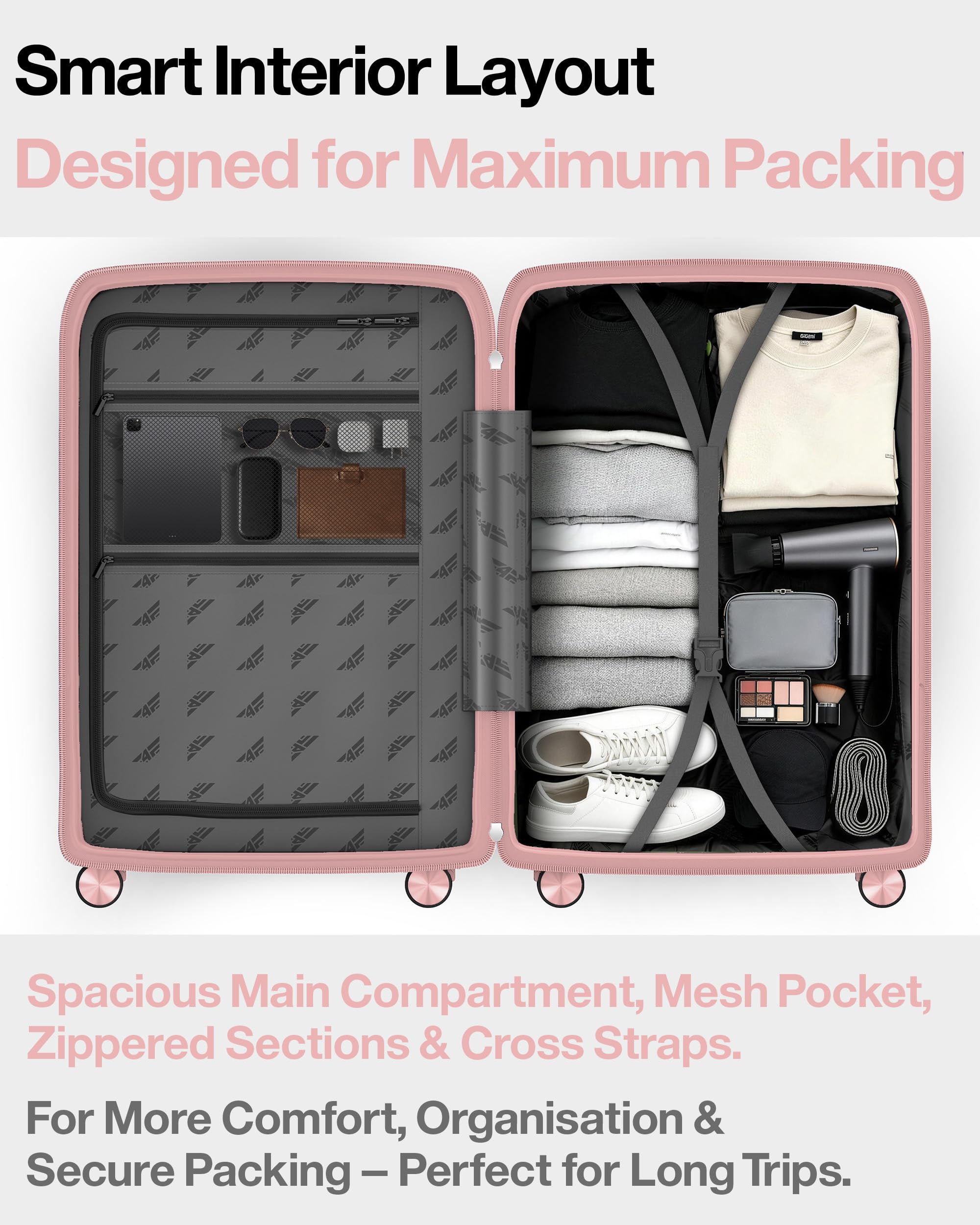 Valigetta rigida leggera da viaggio e set di valigie: trolley con serratura TSA, ruote doppie, manico telescopico in alluminio e doppia cerniera, beauty case, bagaglio a mano e bagaglio da lavoro