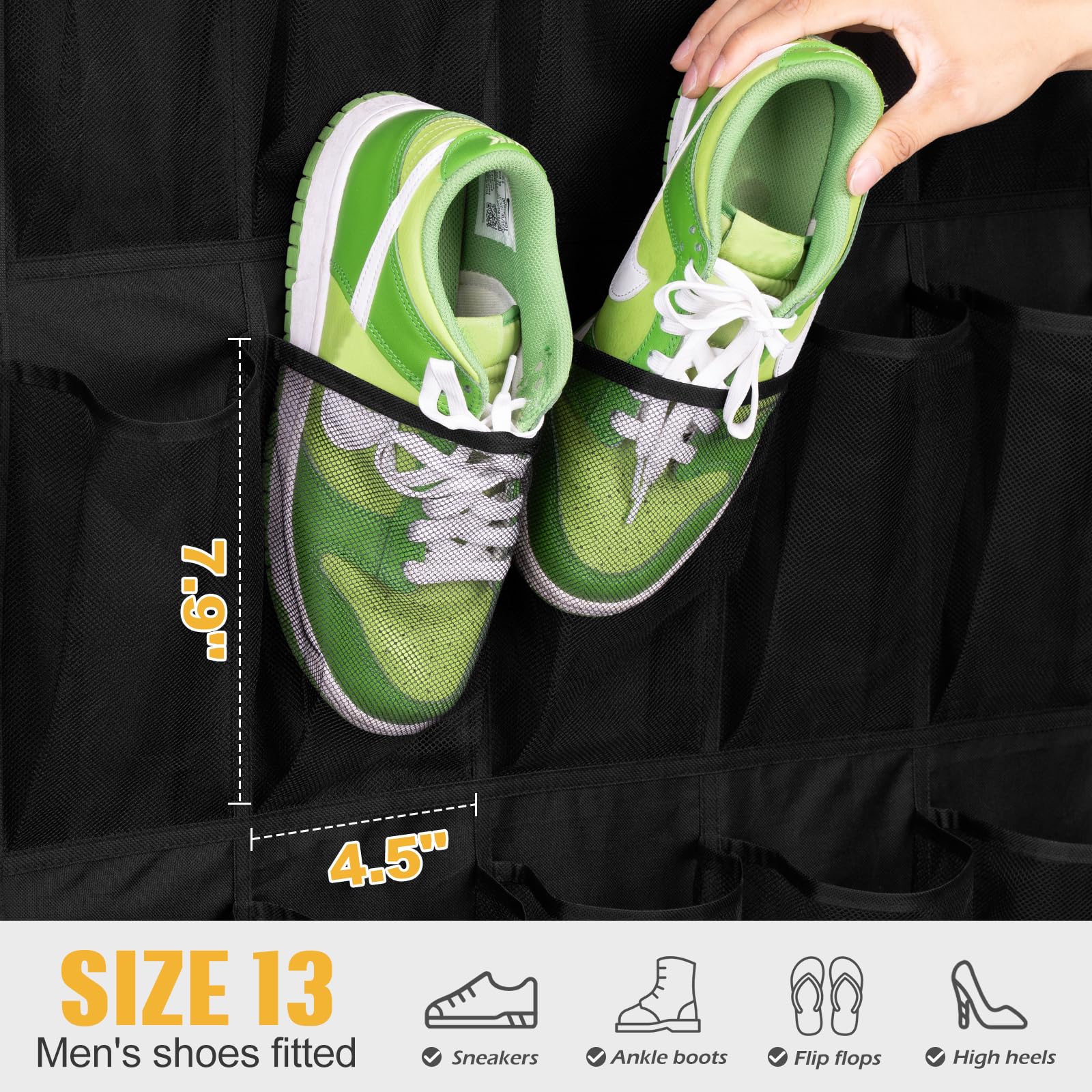 MISSLO 35 Large Pockets Shoe Storage Back of Door Hanging Shoe Organiser Sturdy Oxford Fabric Over Door Shoe Organizer for Closet Shoe Hanger Holder, Black - Image 3