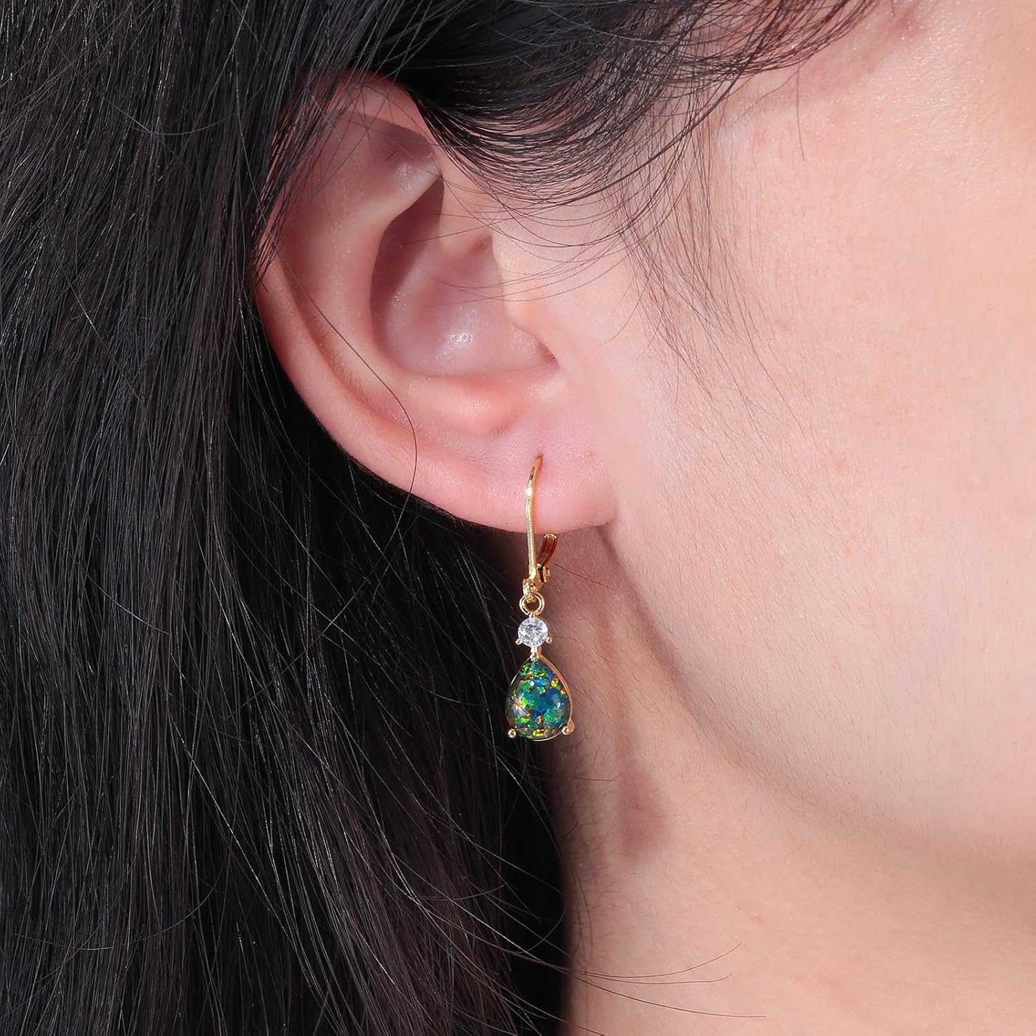 CiNily Leverback Opal Dangle Drop Earrings For Women Girls 14K Gold Plated Teardrop Earrings - Image 2