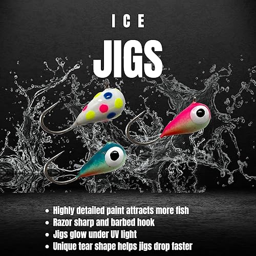 Miniatura 3 de Reaction Tackle Plantillas de pesca en hielo de tungsteno, plantilla de lágrima súper sensible para panfish, crappie, lucioperca, trucha y Bluegill,