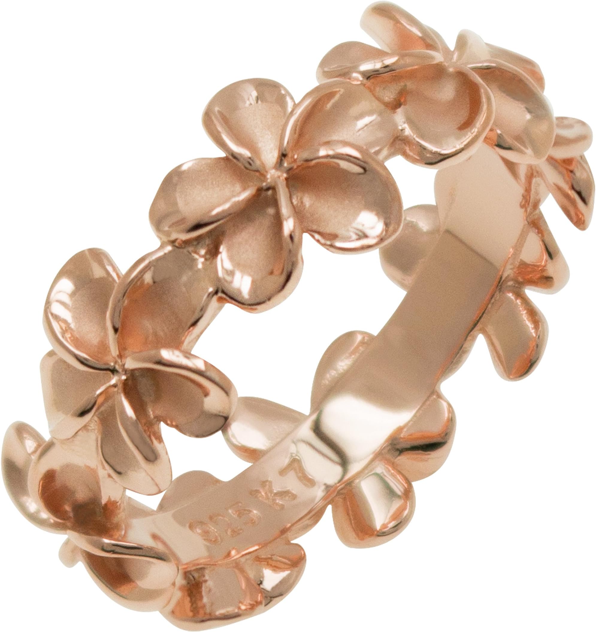 Honolulu Jewelry Company Sterling Silver Plumeria Eternity Ring with 14K Rose Gold Finish(10)