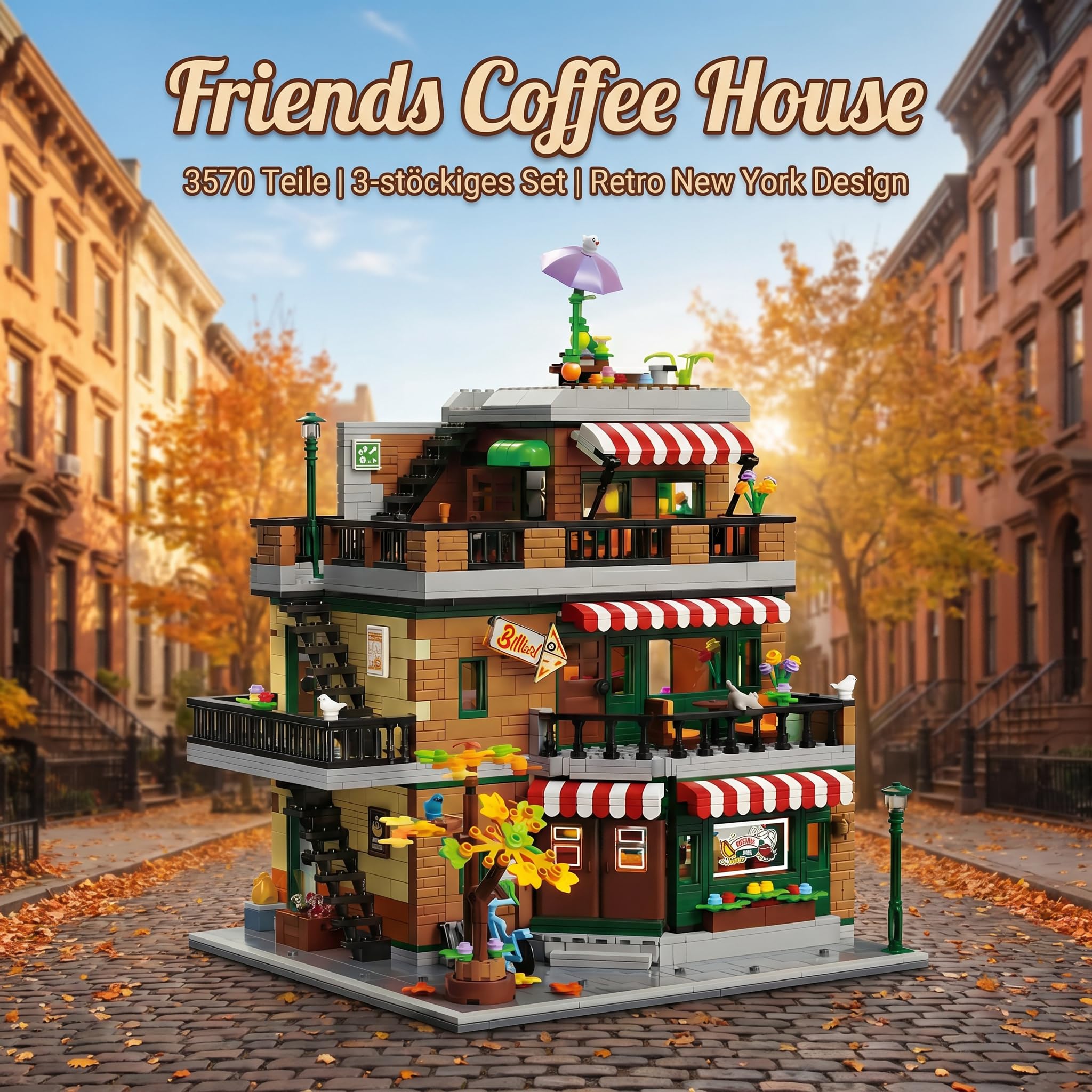 Friends Coffee Shop Klemmbausteine - 3570 Teile City Central Cafe Haus Modular Building, Dreistöckiges Architektur Bauset für Erwachsene Kompatibel mit Barweer BWR102
