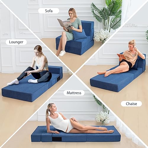Miniatura 6 de Sofá cama plegable con almohada, silla plegable convertible para cama, colchón de espuma para el suelo, sofá cama plegable para sala de estar,