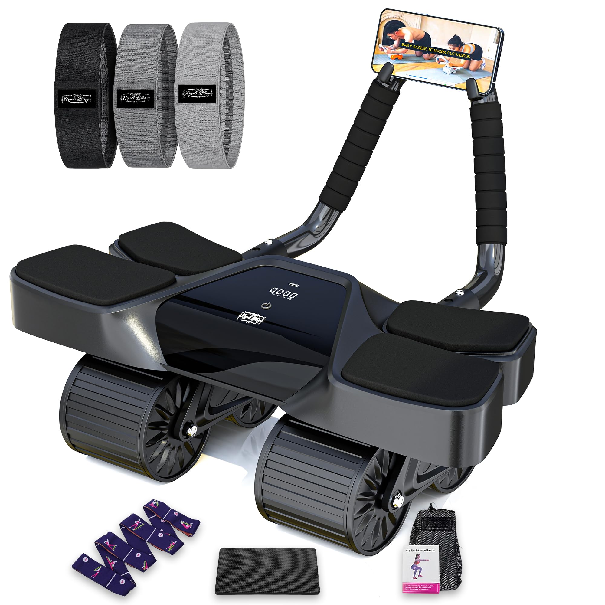 2025 first ever calorie counting ab roller high-performance abdominal exercise machine with automatic rebound, multi-layered anti-slip design & versatile exercise bands with 3 strength level & 1 yoga