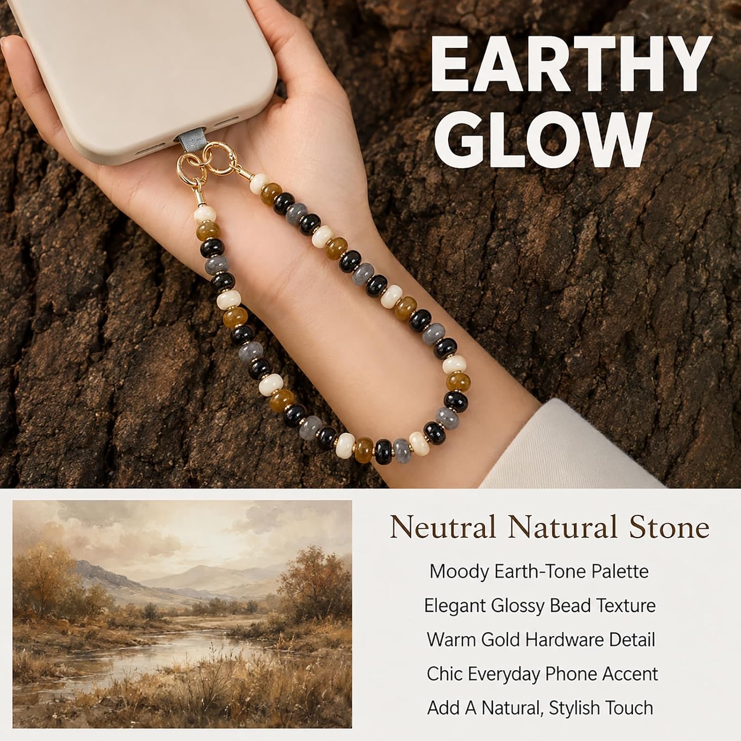 Natural Stone Beaded Phone Charm Lanyard Handmade Wrist Strap Keychain image 4