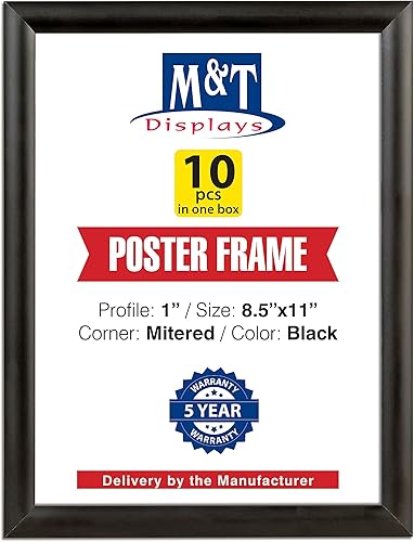 M&T Displays Marco negro para póster de 8.5 x 11 pulgadas, perfil de aluminio de 1 pulgada, carga frontal, montaje en pared, marco para fotos,
