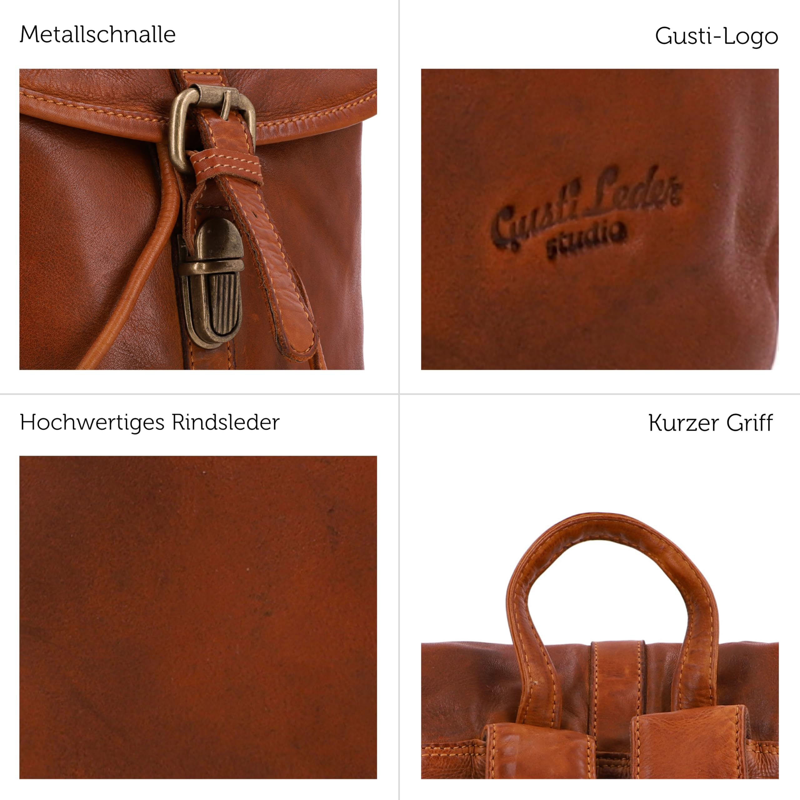 Gusti Bennett Rucksack Laptoptasche Cityrucksack Lederrucksack Aktentasche Damen Herren Braun Leder 12L