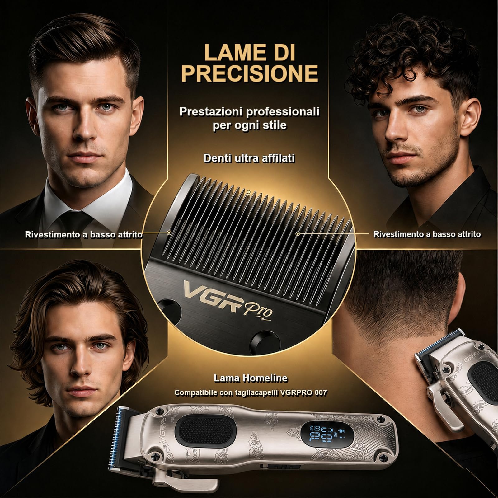 VGRPRO Professioneller Haarschneider und Trimmer für Herren im Bundle mit Ersatzklingenset, 7000 U/min Barber Grooming Kit für Haarschnitte, Barttrimmen, Zuhause und Salon