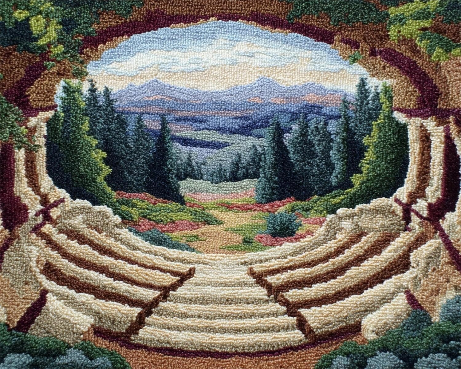 Henypt DIY Latch Hook Rug Kit Mountain and Forests Architecture 52x38cm