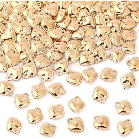 MARFOREVER Heart Charms, 120Pcs Gold Love Charms for Jewelry Making, Heart Dangle Charm Pendants for DIY Bracelet Necklace Earrings Crafts