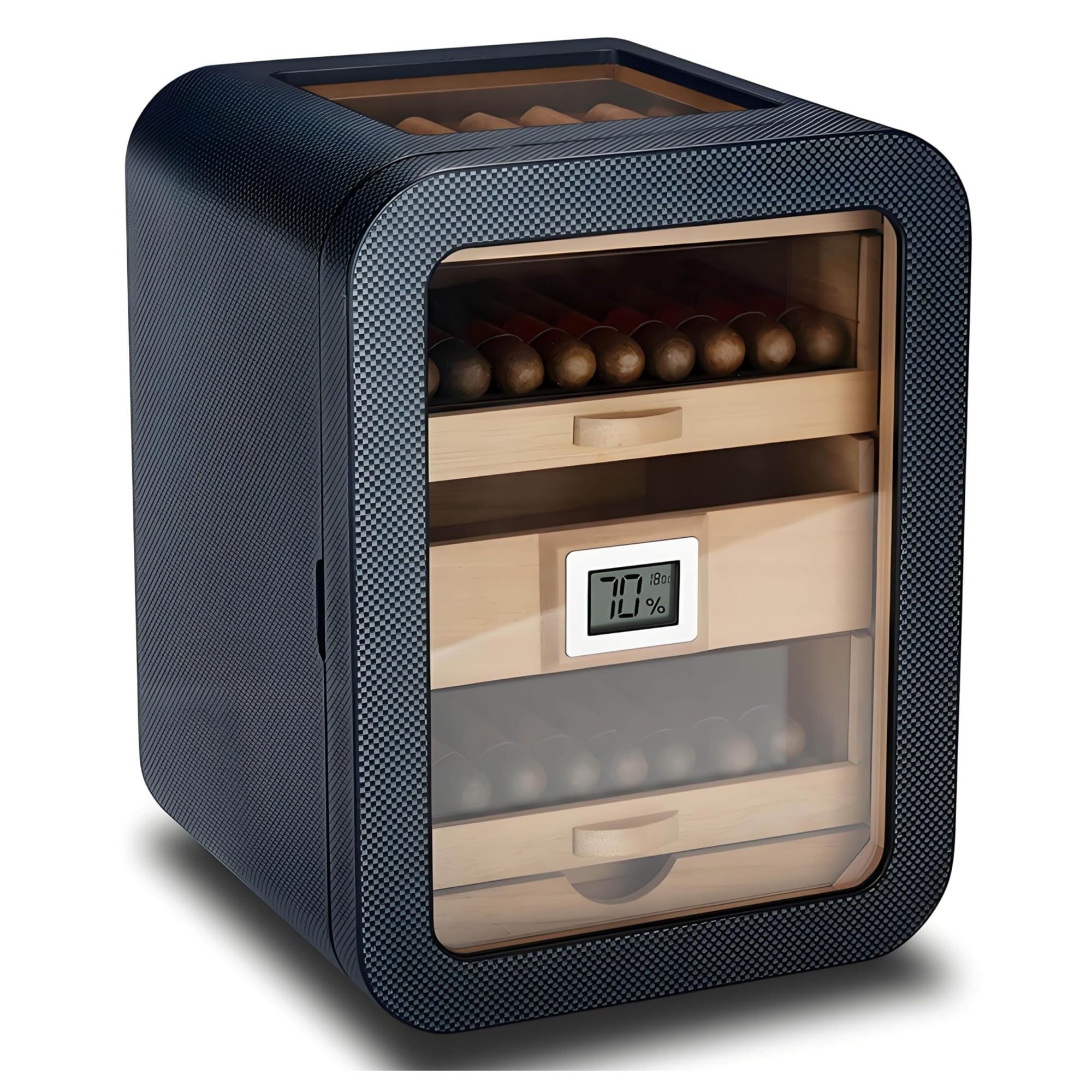 Cedar Cigar Humidor - 110 sztuk, szklany świetlik, 4 szuflady (B, z dachem)