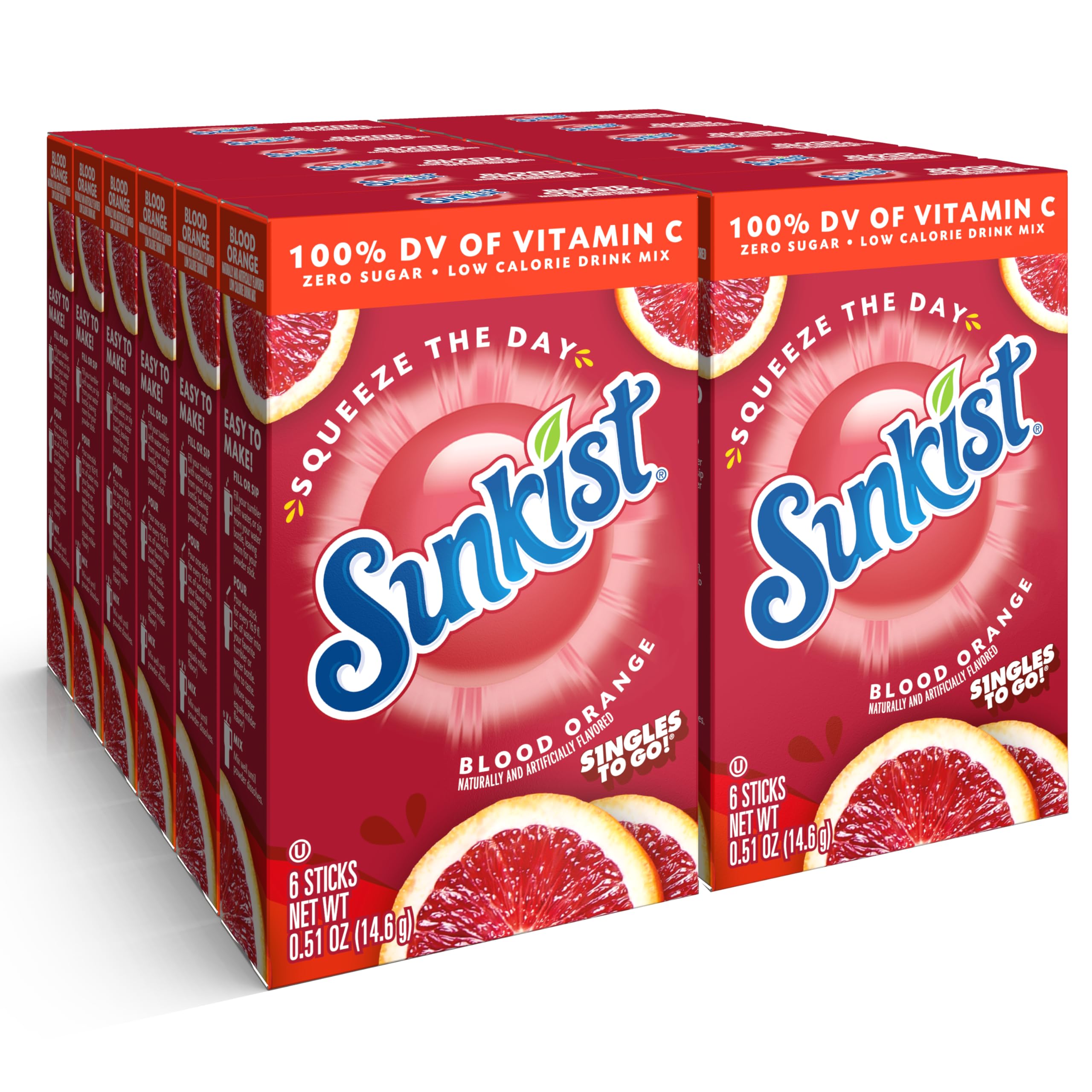 Singles to go Drink Mix Packets, Blood Orange, 6-Count Box – Powdered Drink Packets with Vitamin C, 72 Total Powder Sticks