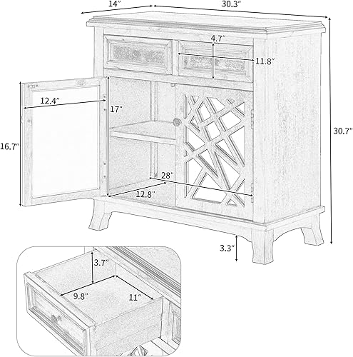 Miniatura 2 de Rhomtree Aparador de 30 pulgadas mesa de consola de entretenimiento con cajones y estantes estilo campestre sala de estar entrada pasillo marrón4