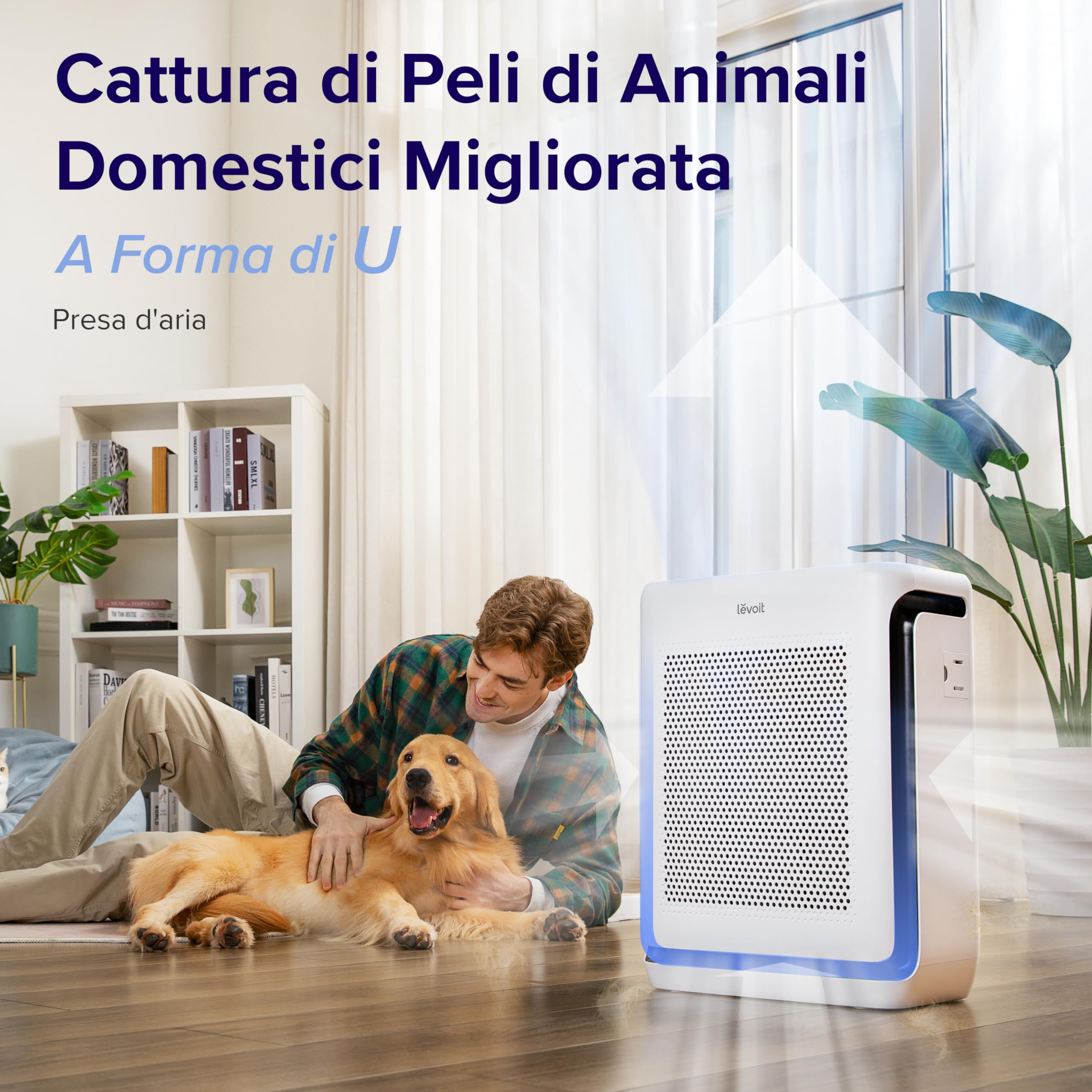 LEVOIT Purificatore d'Aria per Allergie con Modalità Animale, CADR 416m³/h, fino a 108㎡, per Fumatori, Doppio Sensore e Filtro HEPA contro 99,97% di Peli di Animali e Odori, Muffe, Polline, Polvere