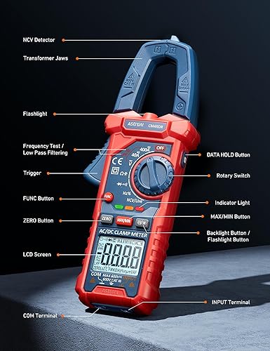 Miniatura 8 de AstroAI Medidor de abrazadera digital multímetro de 4000 cuentas Probador de amplificador de rango automático Medición de voltaje y corriente CACC,
